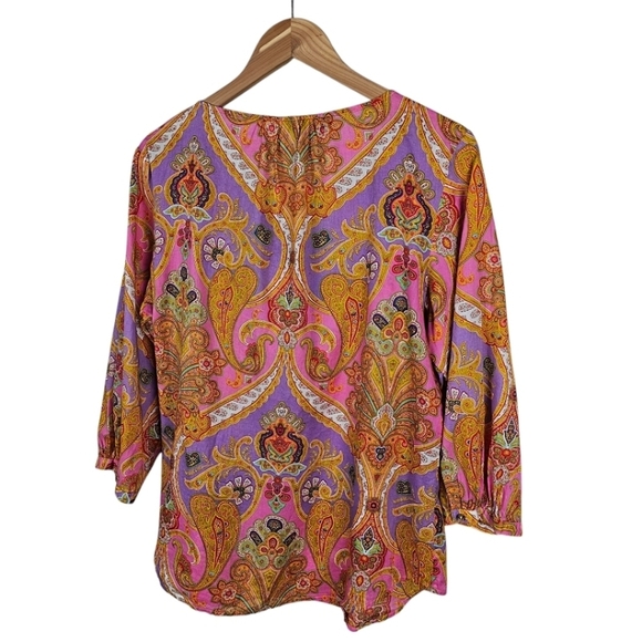 Lauren Ralph Lauren Paisley Ruffle Neck Blouse Womens Sz Large Cotton Casual - Picture 4 of 12
